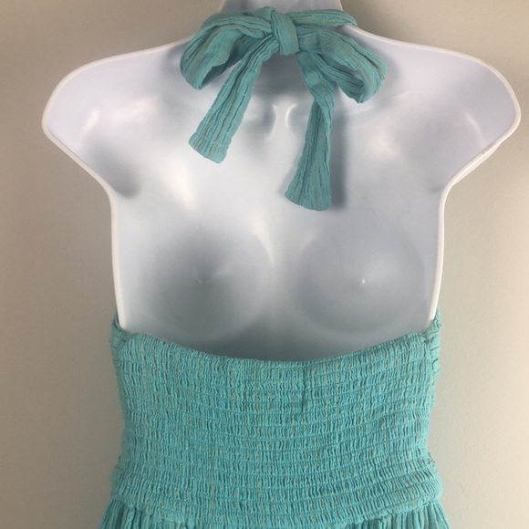 Mara Hoffman Swim Annika Searsucker Halter Tie Cutout Blue Smocked S Dress - Picture 14 of 16